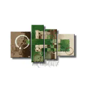 Quadro astratto moderno con scacchiera verde dipinto a mano materico