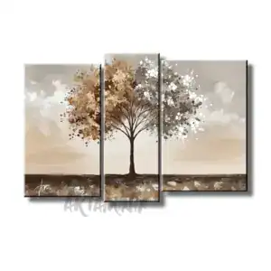 quadro dipinto a mano con albero tortora e beige