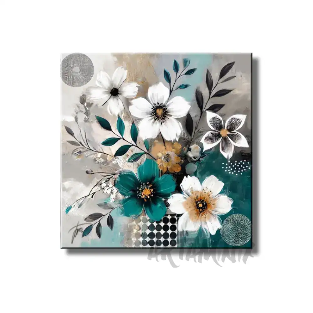 quadro moderno floreale blu petrolio botanica astratta