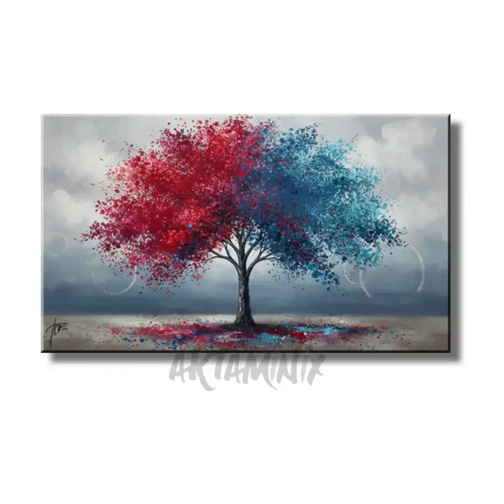 quadro dipinto a mano grande albero rosso e blu